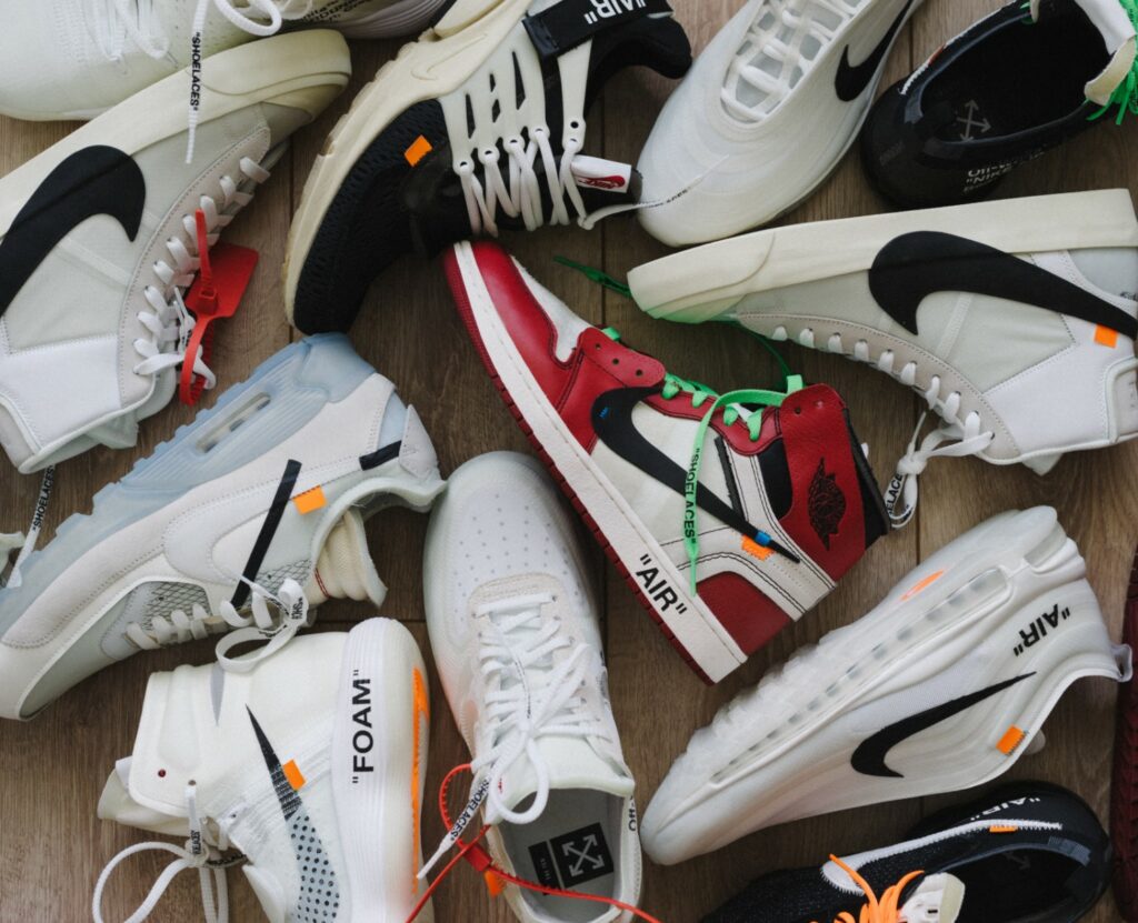 A collection of Nike sneakers and high tops. 